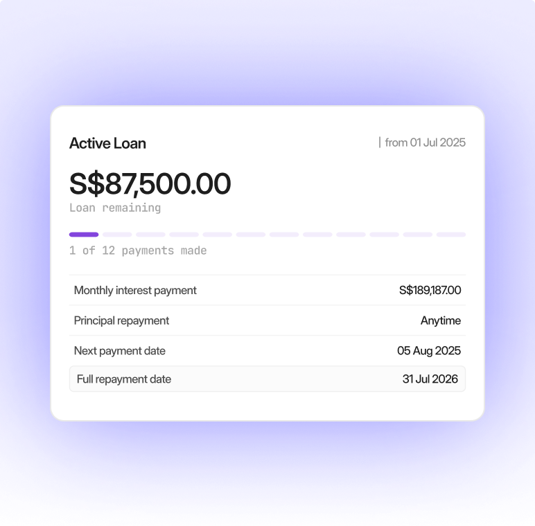 QR code interface with purple background showing Bitcoin wallet address and copy address button